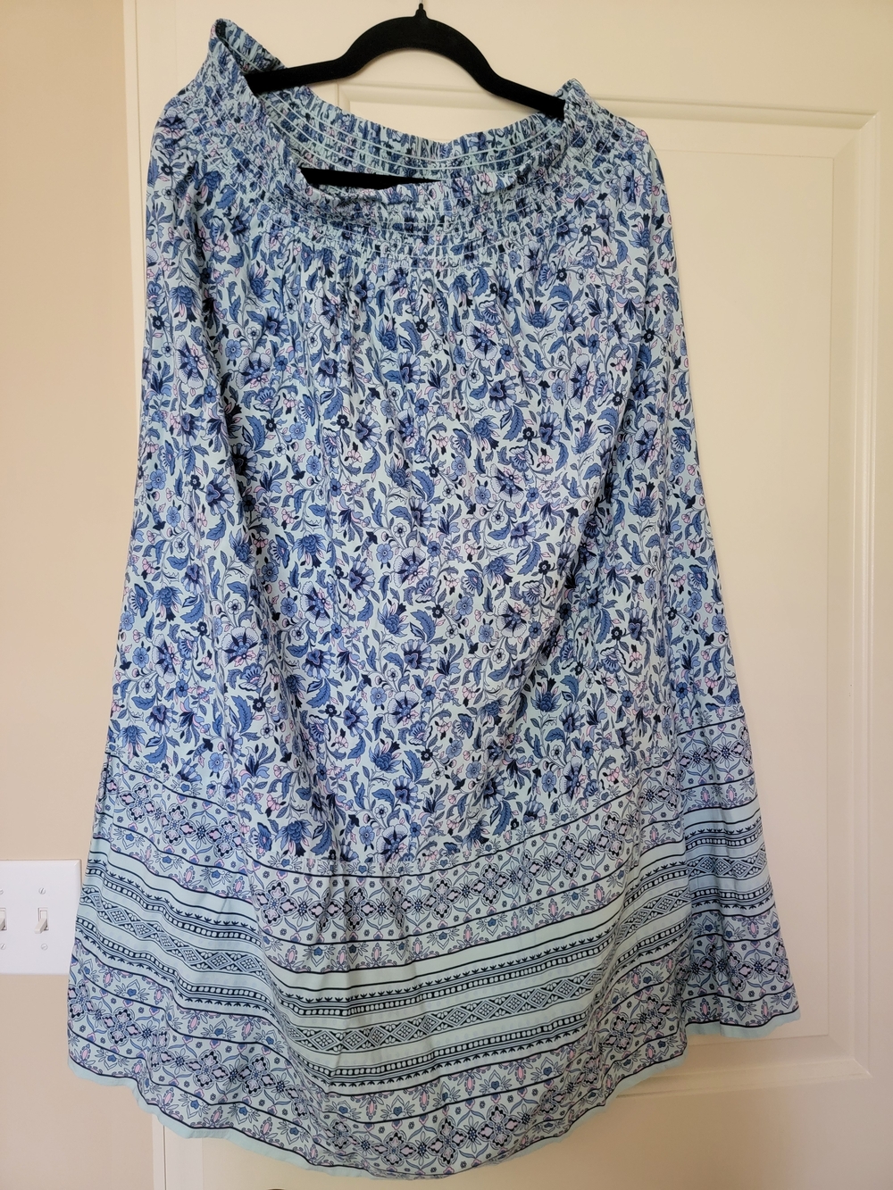 J. Jill Blue and Pink Floral Maxi Skirt 2X Smocked Waist BNWT $99